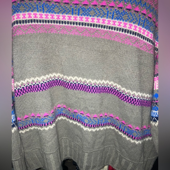 Easel Women's Taupe Sweater with Pink and Purple Stripes - Picture 7 of 7